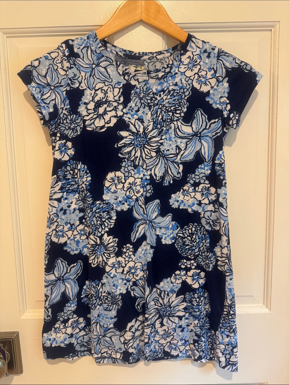 Girls Lilly Pulitzer Navy Floral Short-Sleeve dress size L 8-10